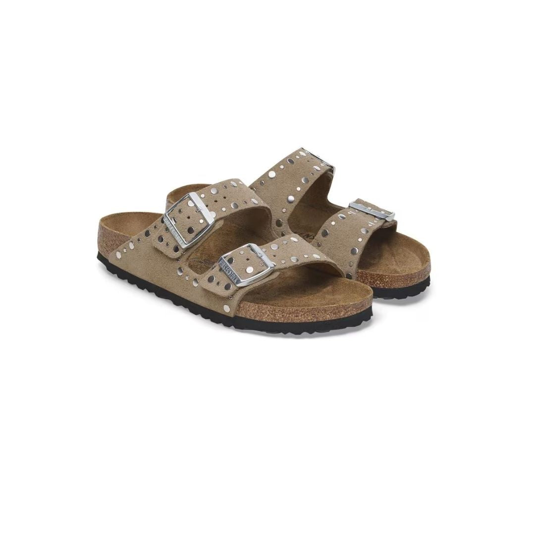 ARIZONA RIVET BORDER TAUPE SUEDE CALZATA STRETTA